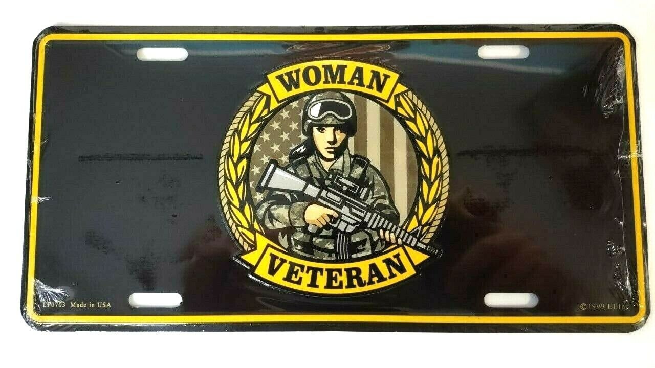 Woman Veteran Metal License Plate - Military Vet Veteran - United States Army Marines Navy Coast Guard Armed Services