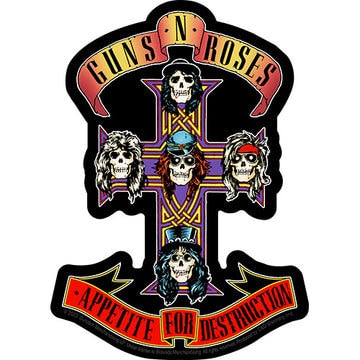 GUNS N' ROSES Cross Sticker Decal - 4x5.5 Inch - Appetite For Destruction Album Heavy Metal Rock Band Vinyl Decal Sticker Craft Supply