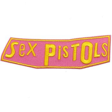 SEX PISTOLS Pink & Yellow Logo Patch - 4.25x1.25 Inch - Sex Pistols Punk Rock Album Embroidered Punk Rock Band Patch Applique Craft Supply