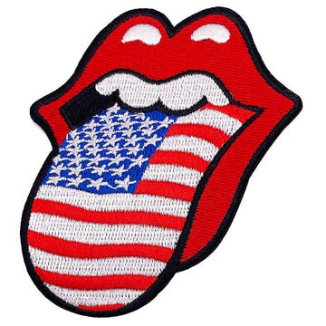 ROLLING STONES Patch - 3x3.75 Inch - USA Tongue American Flag The Rolling Stones Embroidered Rock Band Patch Applique Craft Supply