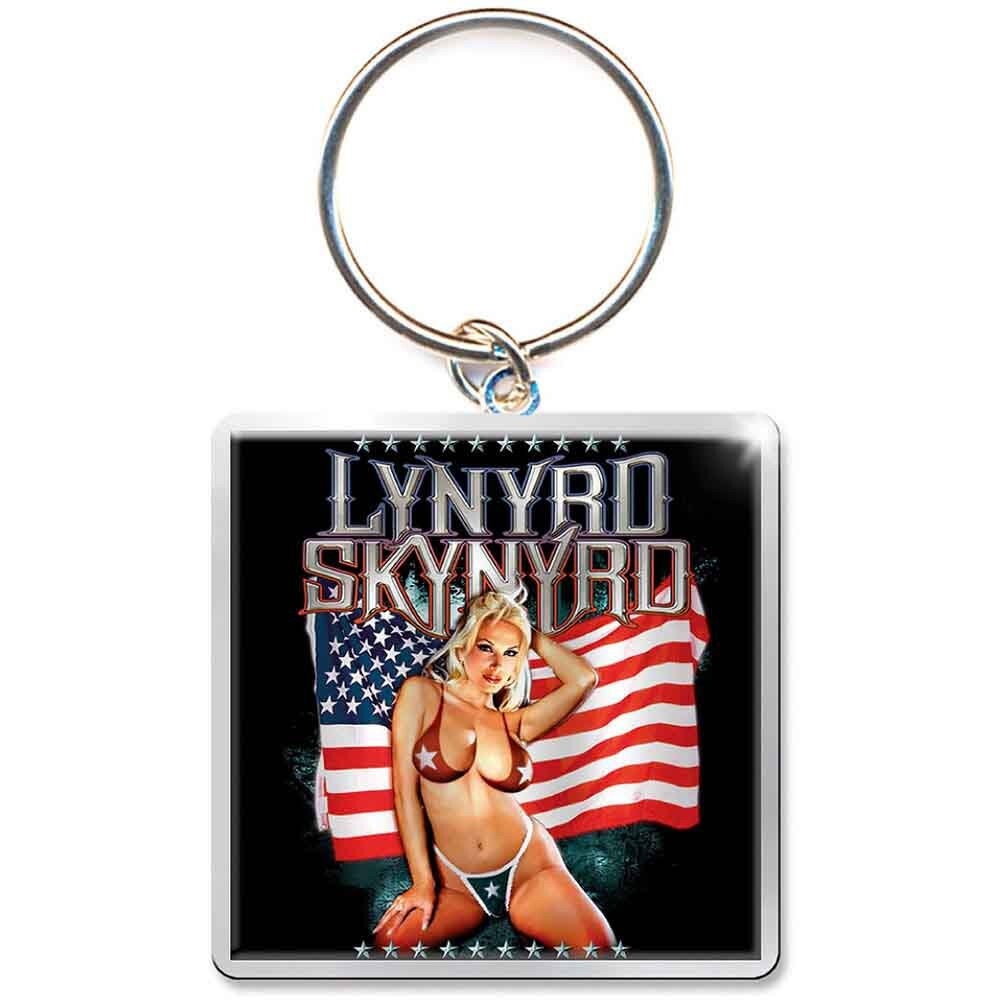 LYNYRD SKYNYRD Metal Keychain - Girl with American Flag Album Lynyrd Skynyrd - Rock Band Keyring Keyfob lanyard