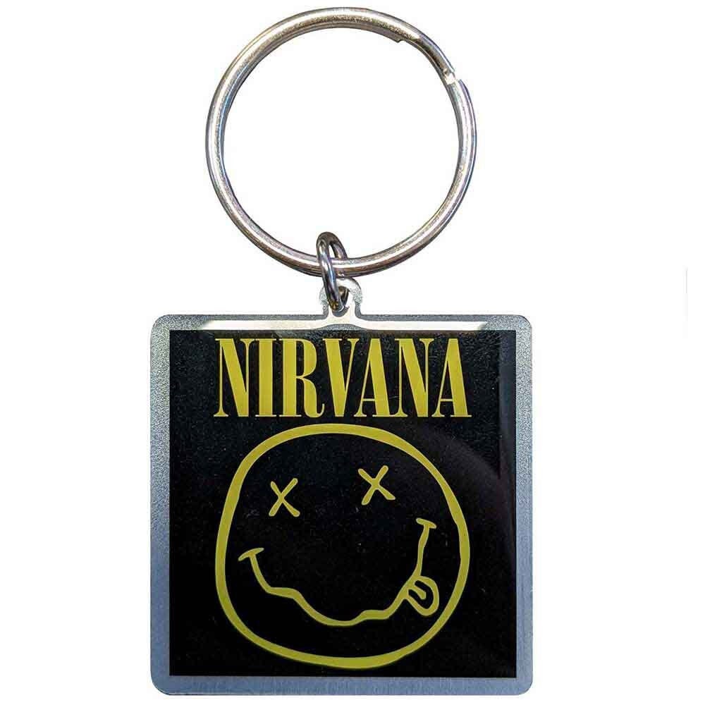 NIRVANA Metal Keychain - Happy Face Logo Album Cover Nirvana - Kurt Cobain Rock Band Keyring Keyfob lanyard