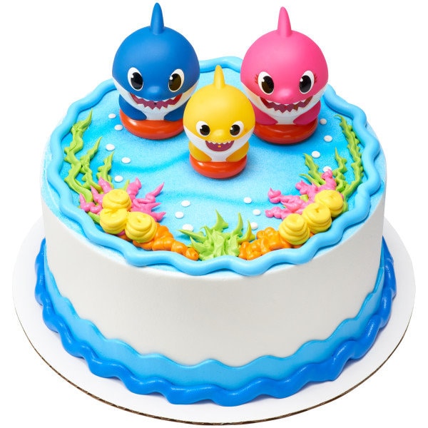 Baby Shark Family Fun Cake Topper - Mommy Daddy Baby Shark Birthday Party Cake Decoration - Kids Birthday Decoset Craft Supply