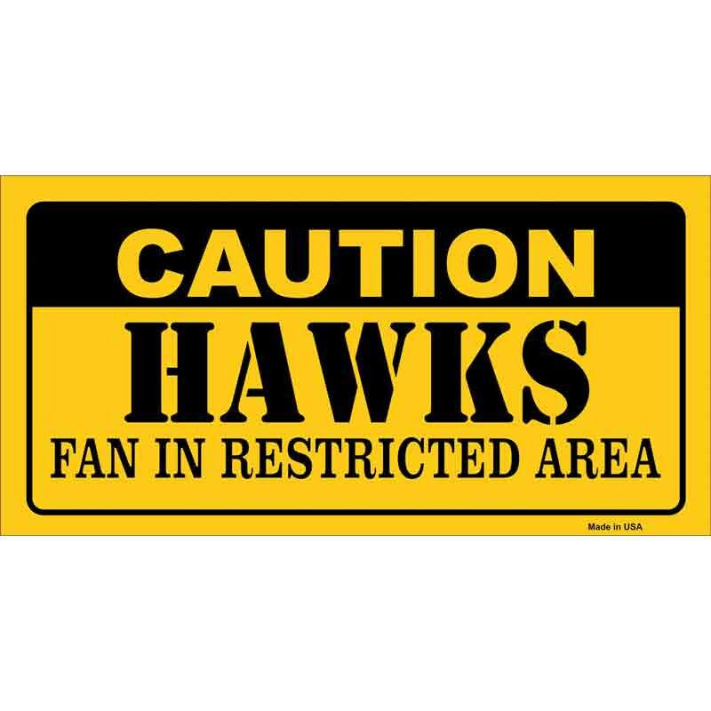Caution Hawks Fan Sticker Decal - 6x3 Inch - Novelty Rectangle Sticker Decal - Basketball Water Resistant Car Truck Window Craft Supply