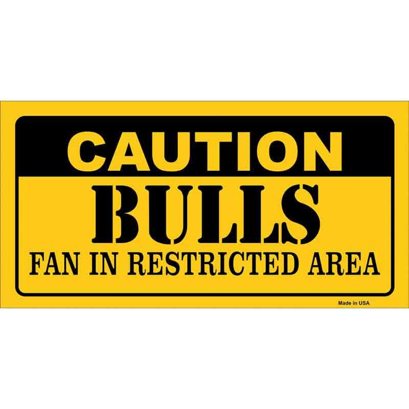 Caution Bulls Fan Sticker Decal - 6x3 Inch - Novelty Rectangle Sticker Decal - Basketball Water Resistant Car Truck Window Craft Supply