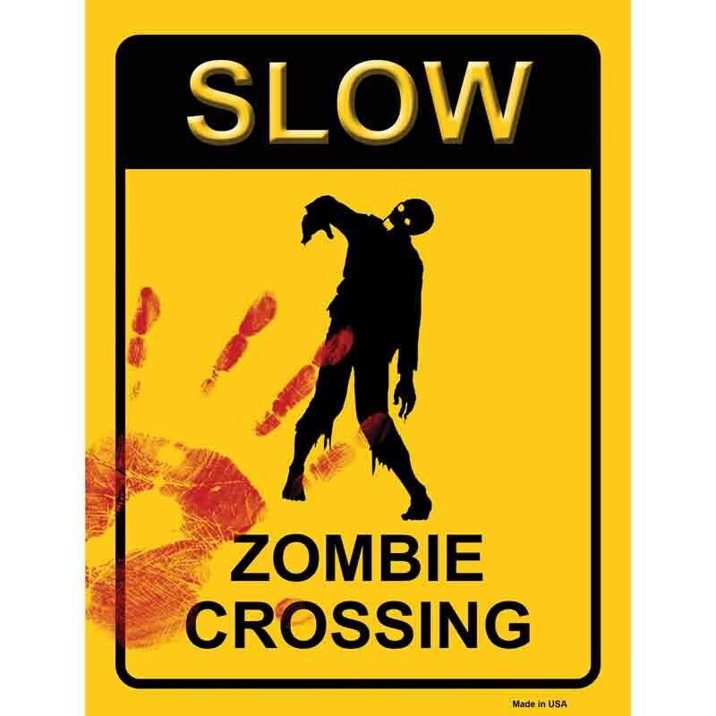 Slow Zombie Crossing Decal - 6x4.5 Inch - Funny Novelty Rectangle Sticker Decal - Water Resistant Car Truck Window Craft Supply