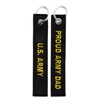 U.S. ARMY Proud Army Dad Keychain - United States Army Black Embroidered Key Ring Keyfob US Army Proud Father Dad Craft Supply