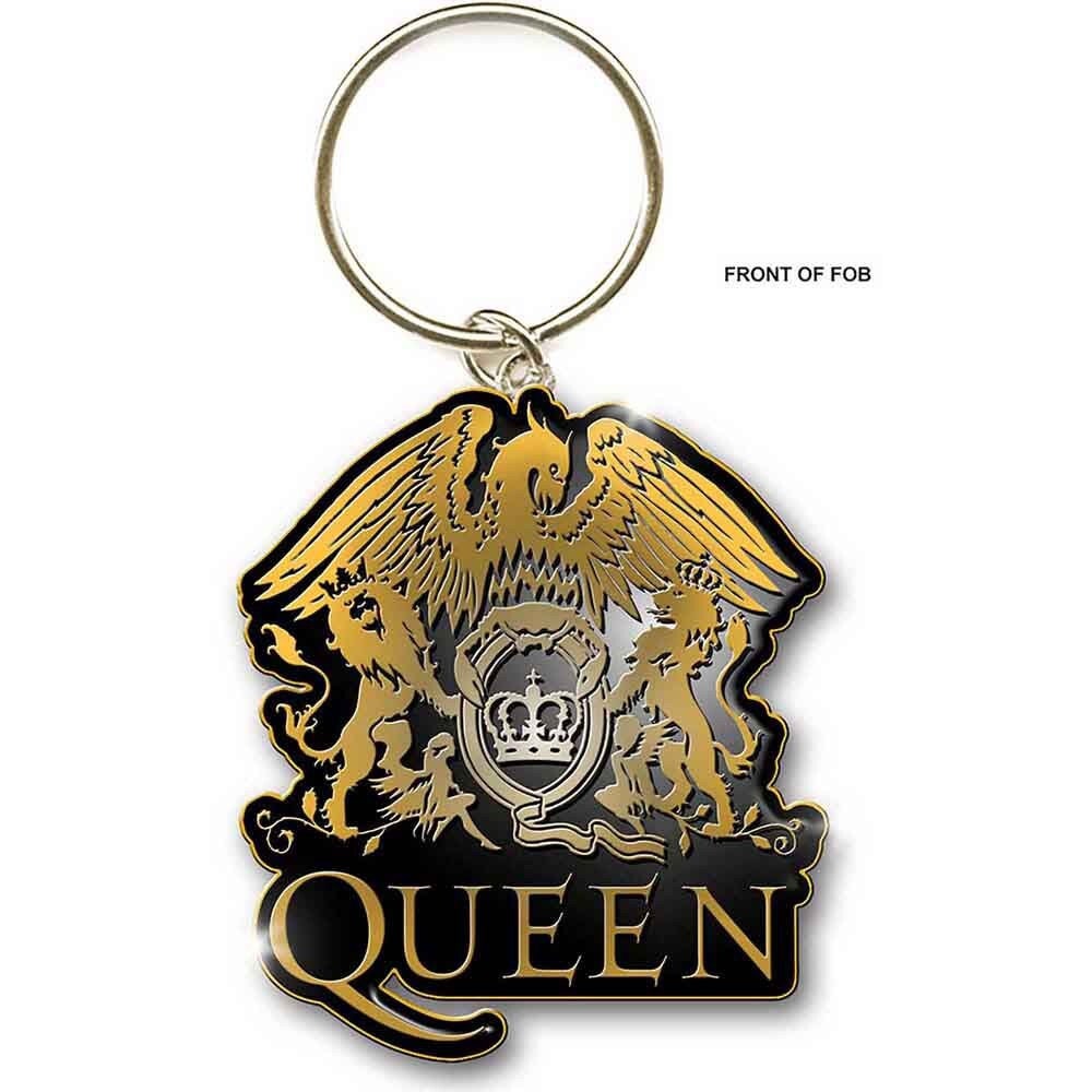 QUEEN Metal Keychain - Gold Crest Logo Enamel Freddie Mercury - Rock Band Keyring Keyfob