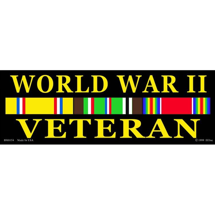 World War II Veteran Bumper Sticker Decal - WWII Vet Military Veteran Navy Marines Army Craft Supply