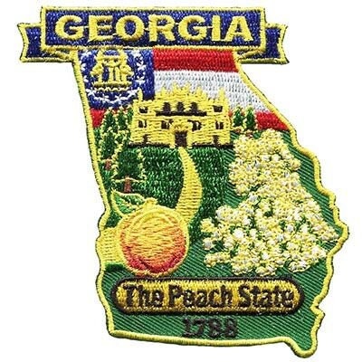 GEORGIA State Map Patch - The Peach State - USA United States of America Embroidered Applique Patch Craft Supply