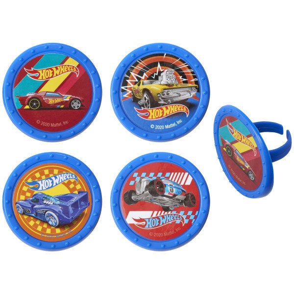 12 HOT WHEELS Challenge Accepted Cupcake Rings Cake Toppers for Birthday Party Decoration Craft Supply