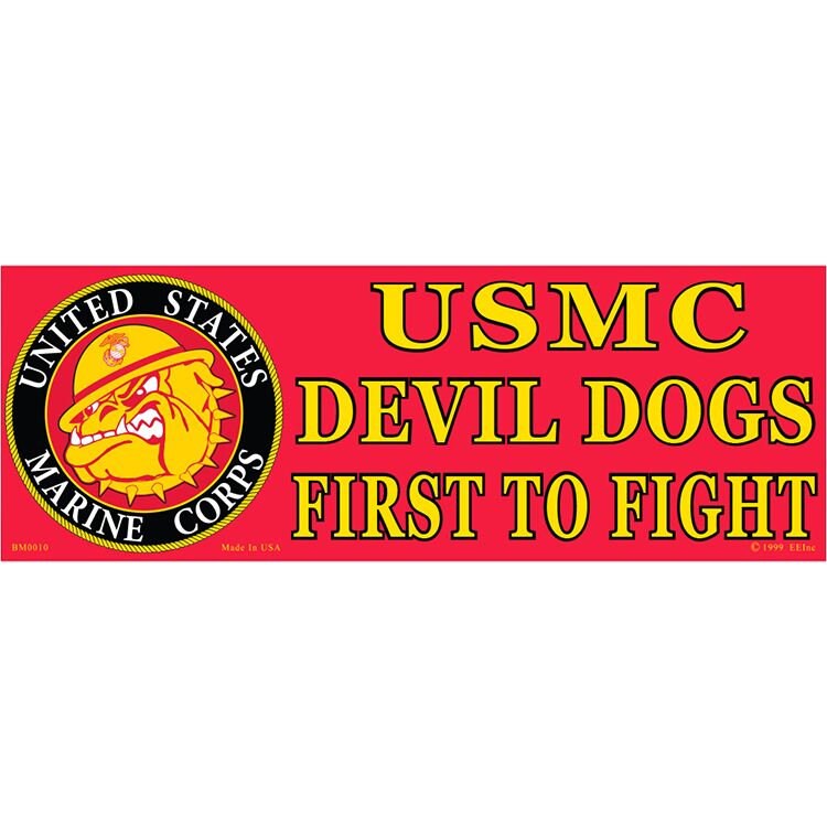 USMC Devil Dogs Bumper Sticker Decal - Marine Corps Devil Dogs First to Fight Military Navy Marines Army Craft Supply