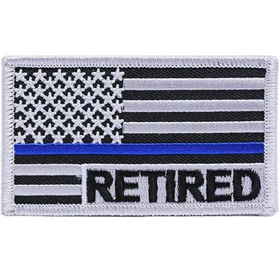 Retired Police Patch - American Flag Thin Blue Line Retired Police Law Enforcement Embroidered Patch Applique Craft Supply