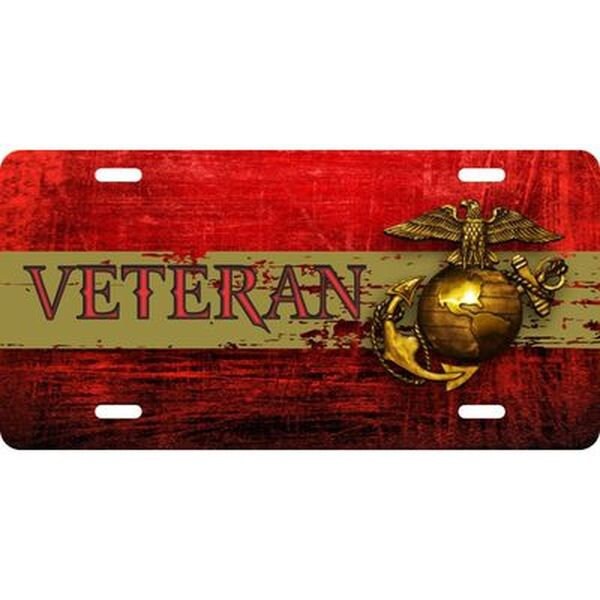 MARINES Veteran Distressed Metal License Plate - United States Marines USMC Eagle Globe Anchor Vet Military EGA Craft Supply