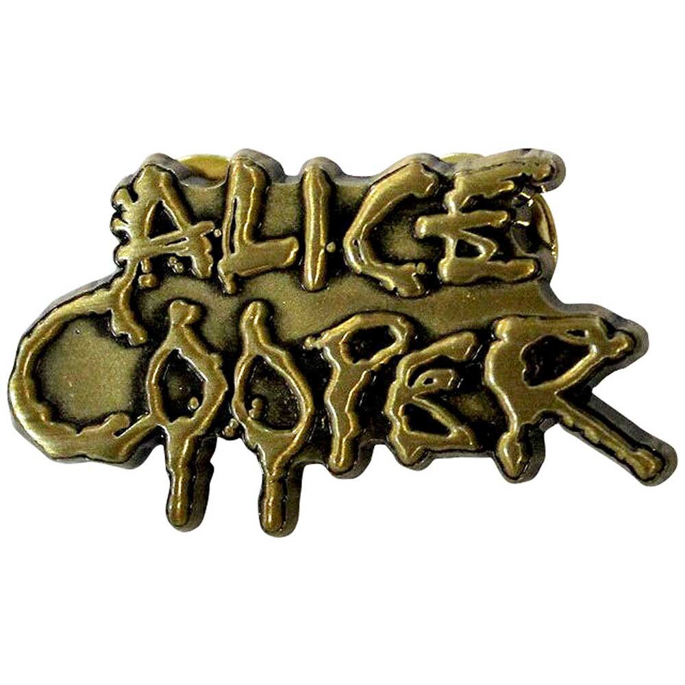 ALICE COOPER Cast Metal Pin Badge - Approx 1 Inch - Dripping Logo GOLD - Pinback Badge Button Lapel With Butterfly Clutch Attachment