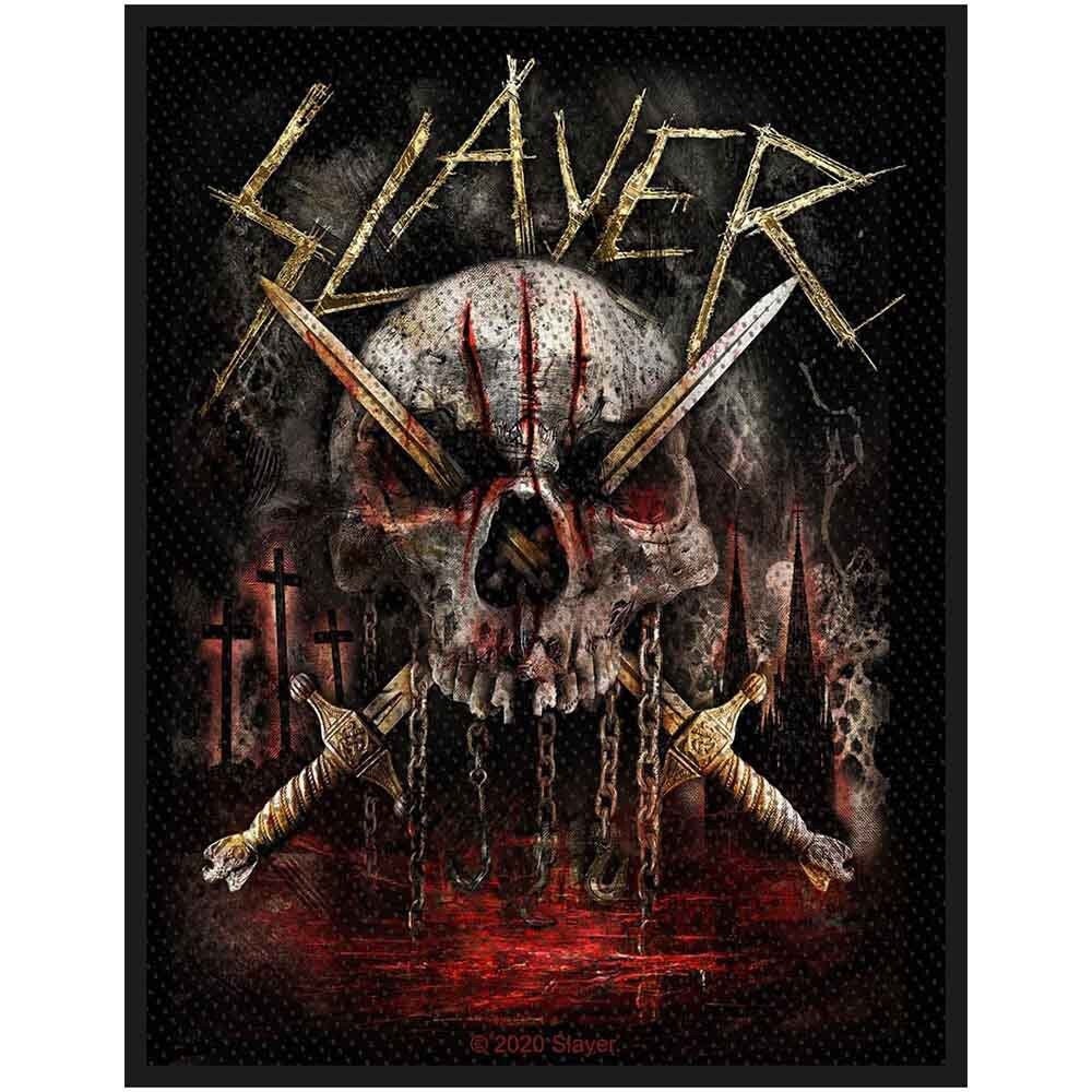 SLAYER Band Patch - 4x3 Inch - Slayer Skull & Swords Thrash Metal Band Embroidered Patch Applique Craft Supply - Officially Licensed