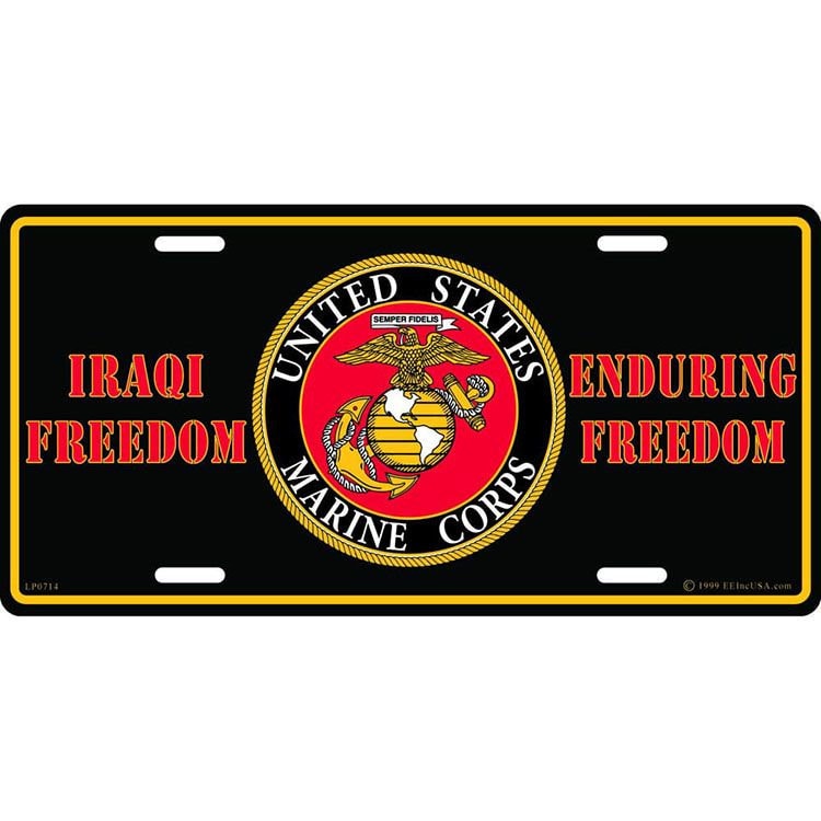 Marines Iraqi Freedom Metal License Plate - USMC Marine Corps Marines Enduring Freedom Craft Supply