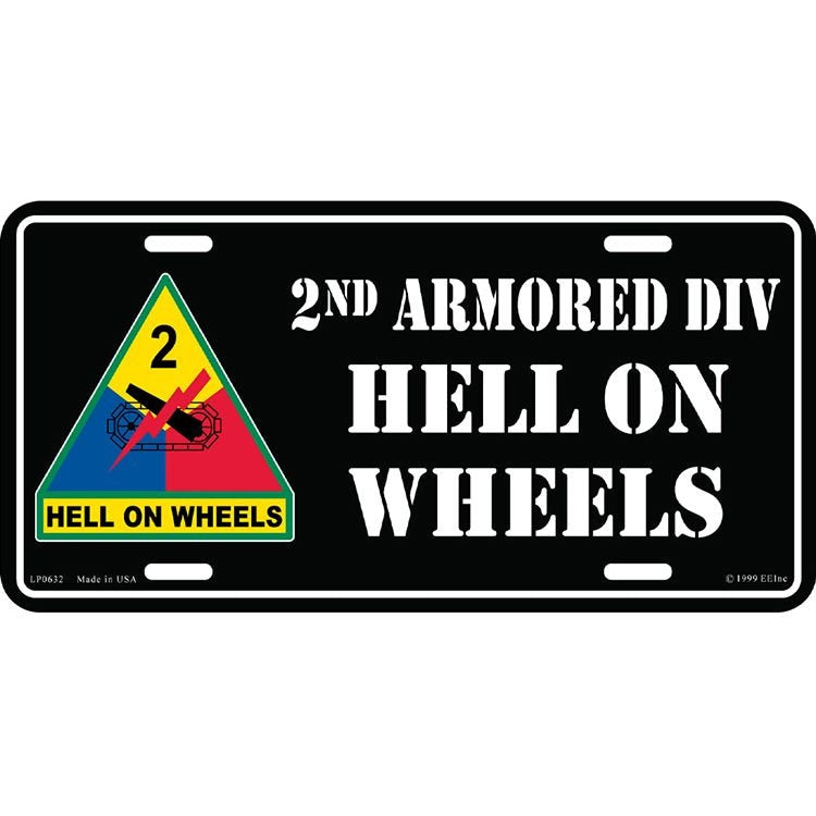 ARMY 2nd ARMORED DIVISION Metal License Plate - Hell on Wheels Metal License Plate Military Vet Veteran - United States Army - Craft Supply
