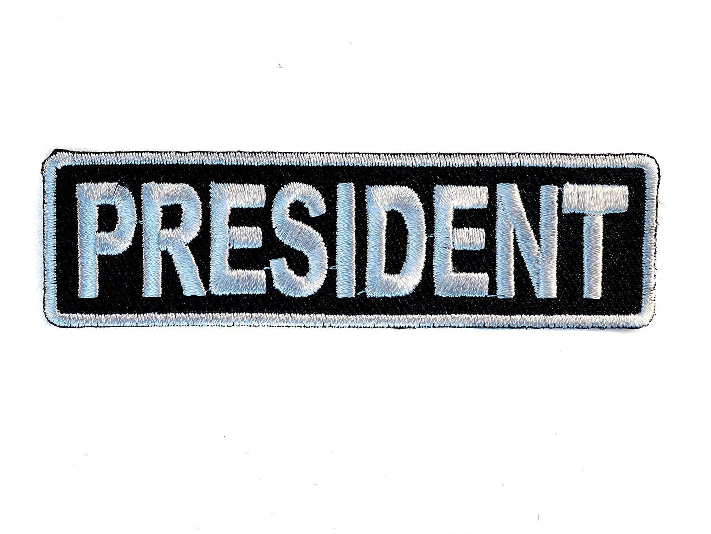 PRESIDENT Silver Black Biker Motorcycle Embroidered Patch