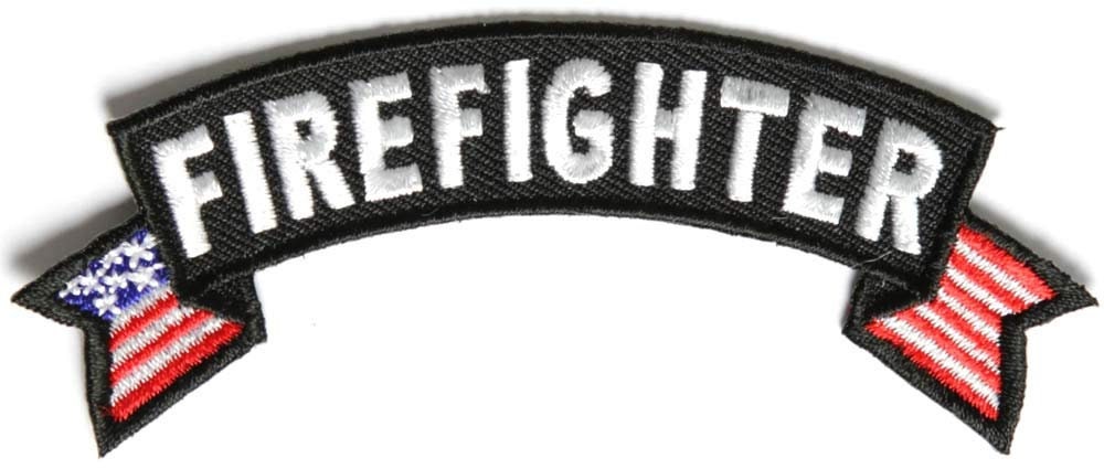 FIREFIGHTER Rocker Small Flag Biker Motorcycle Embroidered Patch