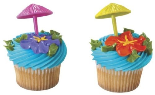 12 Umbrella Cupcake Picks 3D Cake Toppers Decorations Luau Beach Party