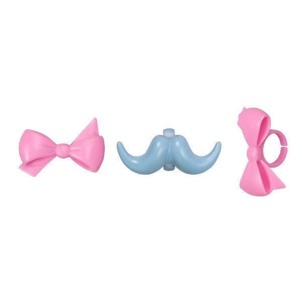 12 BOW AND MUSTACHE Cupcake Rings Cake Toppers for Birthday Party Decoration