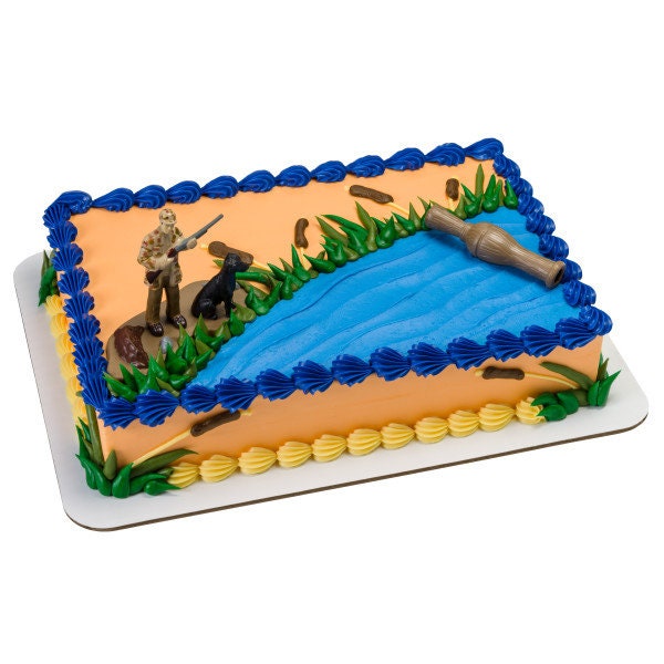 DUCK HUNTING Cake Topper Hunter with Dog Rifle Cake Decoration Decoset Birthday Craft Supply