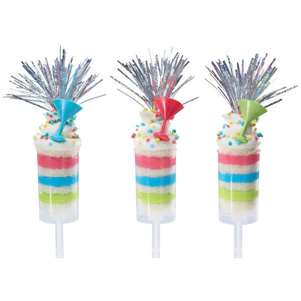 12 COCKTAIL GLASS Cupcake Rings Cake Toppers for Princess Kids Birthday Party Decoration
