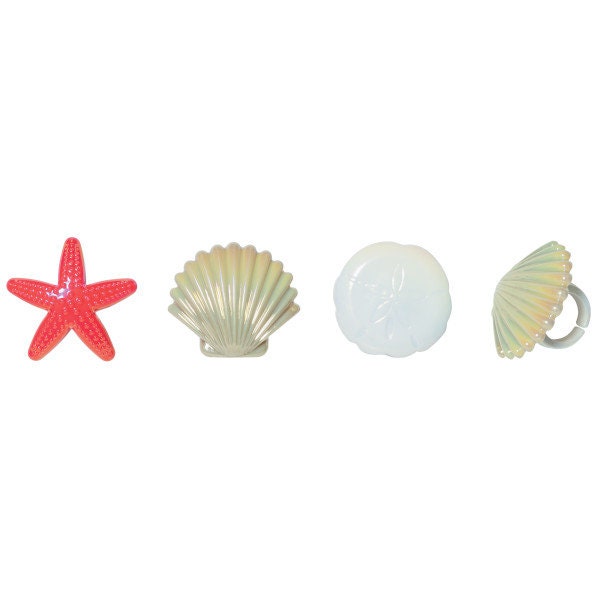 12 SEA SHELLS Cupcake Rings Cake Toppers Under the Sea Beach Ocean Party Decoration
