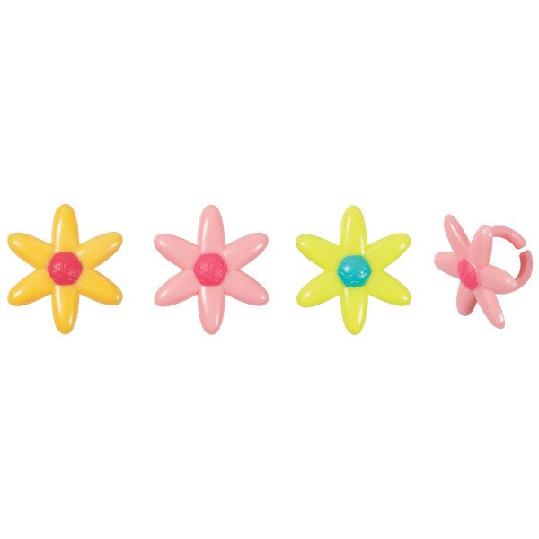 12 SPRING DAISY Cupcake Rings Picks Cake Toppers Flower Easter Decoration Birthday