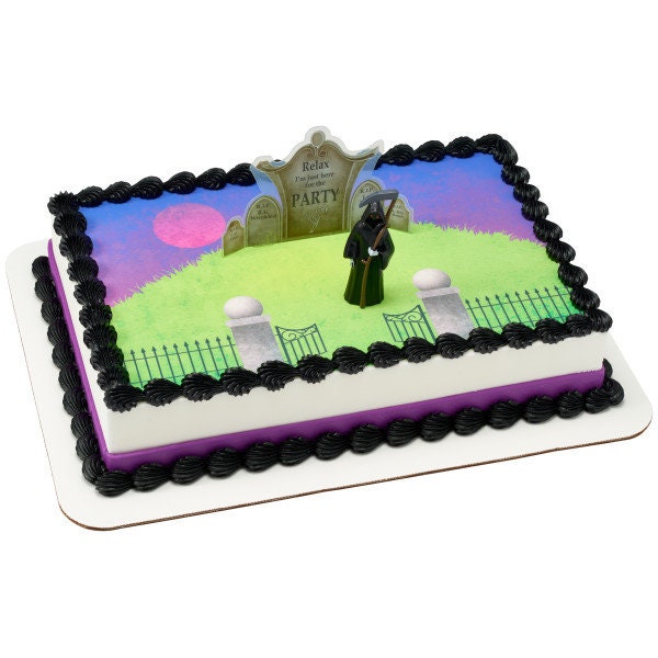 GRIM REAPER Gravestone Cake Topper Halloween Party Over The Hill Decoration Birthday Decoset