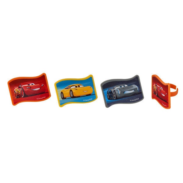 CARS 3 Movie Cupcake Rings (12) Nex-Gen Racers Cake Toppers for Birthday Party Decoration Craft Supply