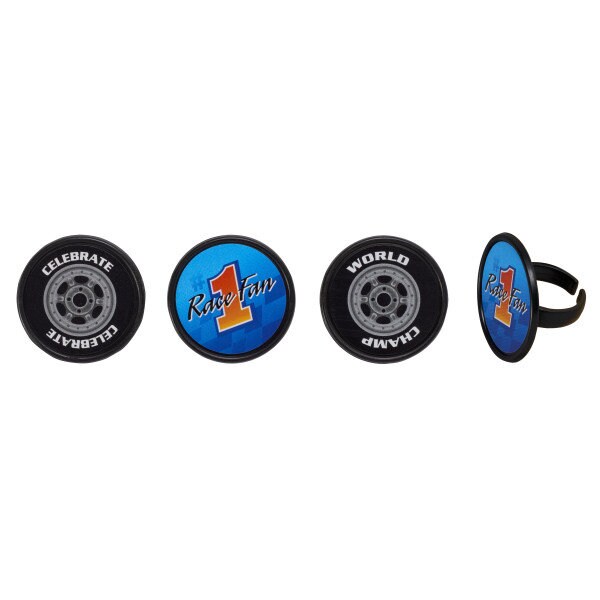 12 SPEEDWAY Cupcake Rings Racing Race Fan Tire Cake Toppers for Birthday Party Decoration