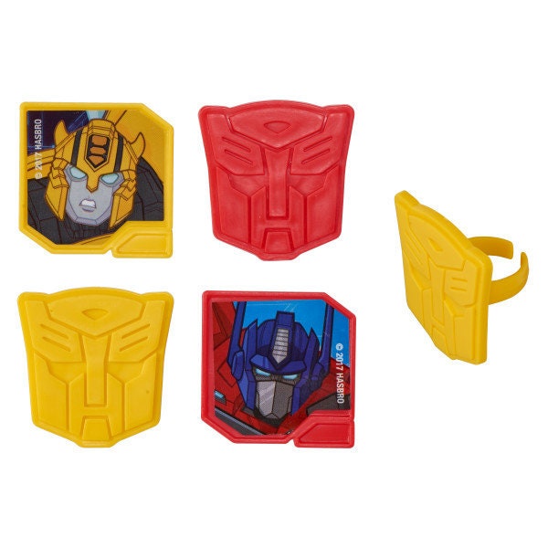 12 TRANSFORMERS Cupcake Rings Autobot Protectors Cake Toppers Birthday Party Decoration