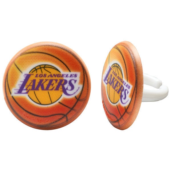 12 LA LAKERS Cupcake Rings NBA Los Angeles Cake Toppers for Birthday Party Decoration