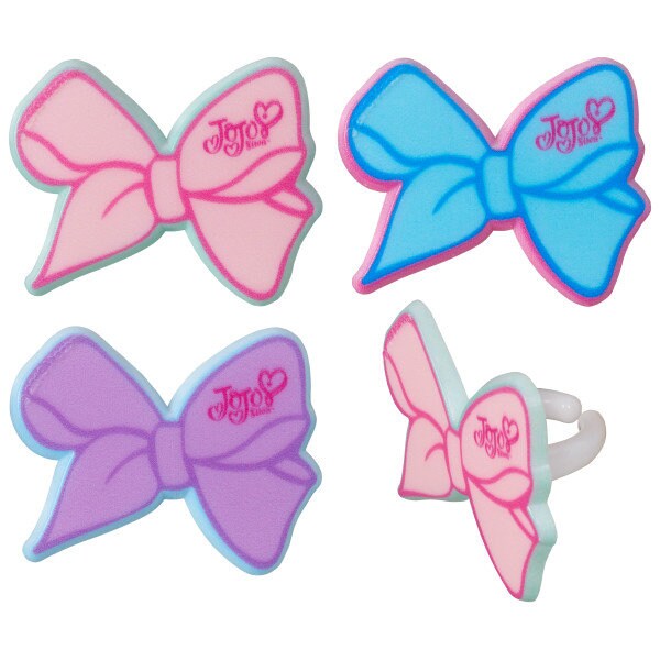 12 JOJO SIWA Cupcake Rings The Party's Here! Bows Cake Toppers Birthday Party Decoration Picks