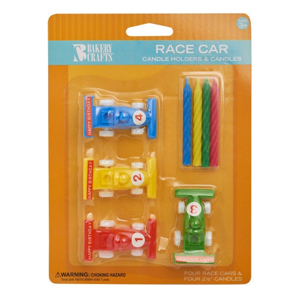 RACE CAR Candle Holder Set With Candles Cupcake Cake Toppers for Boys Birthday Party Decoration Racing