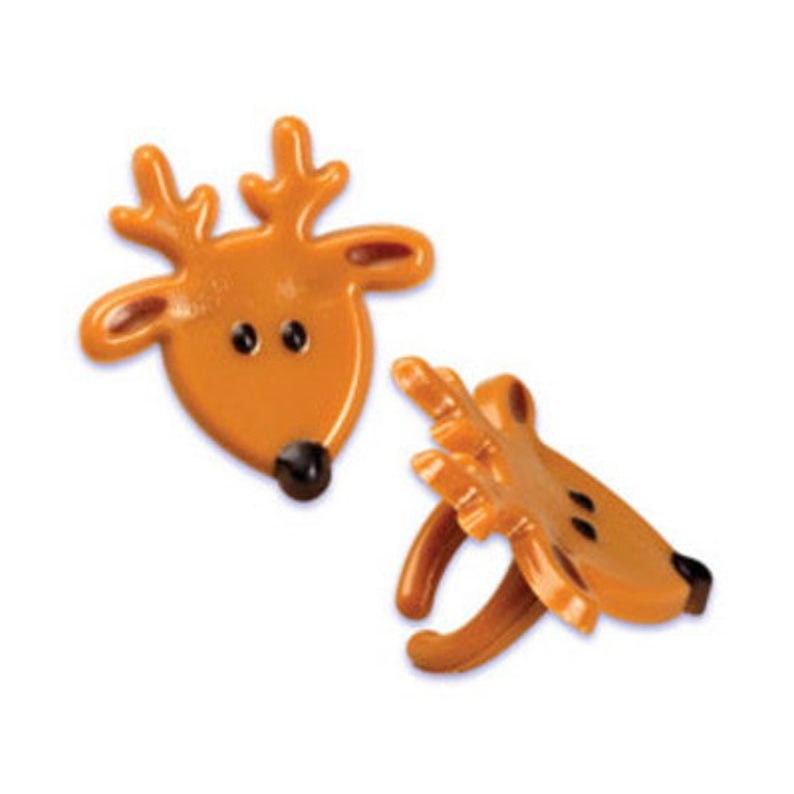 REINDEER FACE Cupcake Rings (12) Christmas Favors Cake Toppers Party Decoration Craft Supply