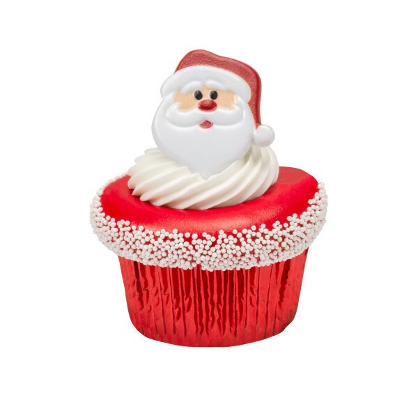 SANTA FACE Cupcake Rings (12) Claus Christmas Elf Holiday Favors Cake Toppers Party Decoration