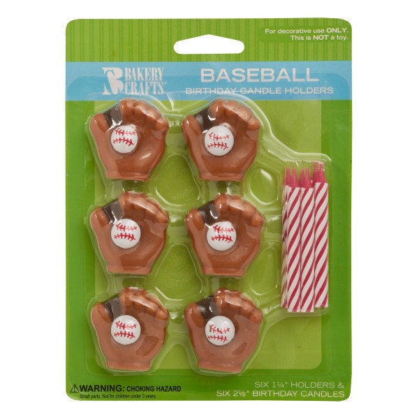 BASEBALL AND GLOVE Candles & Candle Holders Set Glove Ball Cupcake Cake Toppers Birthday Party Decoration Team