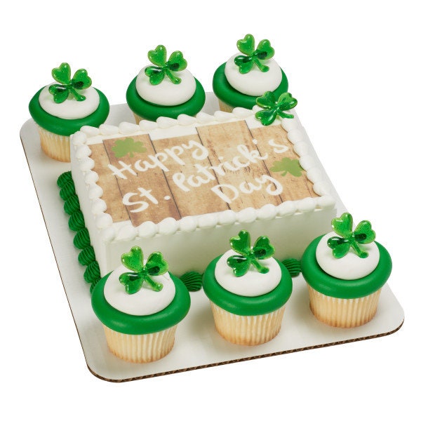 SHAMROCK GLITTER Cupcake Rings (12) Puffy Cake Toppers St. Patrick's Day Party Decoration