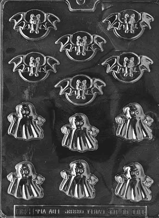 BATS AND GHOSTS Bite Size Halloween Chocolate Candy Mold