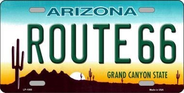 ROUTE 66 ARIZONA State Background Metal License Plate