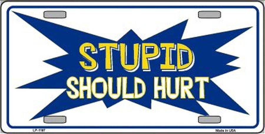 STUPID SHOULD HURT Metal License Plate