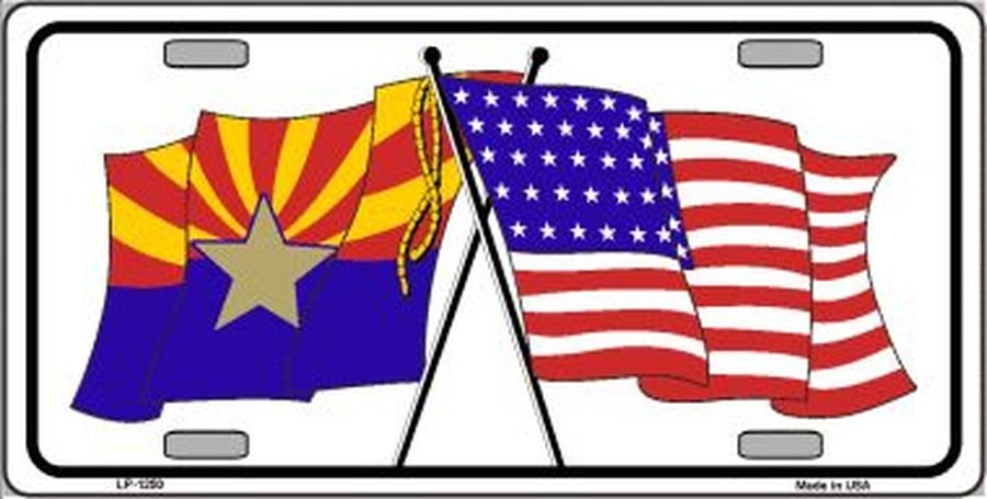 ARIZONA AMERICA FLAGS Crossed Metal License Plate