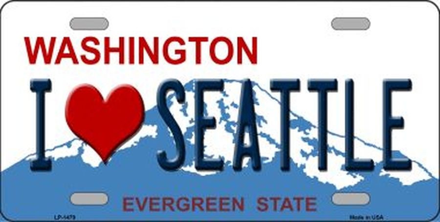 I LOVE SEATTLE Washington State Background Metal License Plate Sign Novelty Vanity