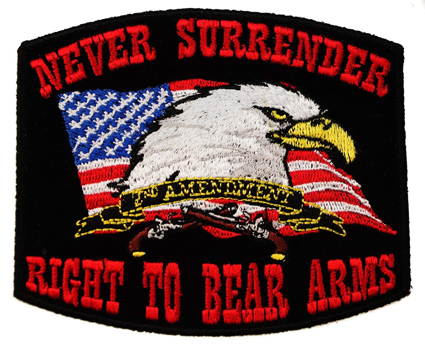 NEVER SURRENDER BLACK Right to Bear Arms Eagle Flag Embroidered Patch