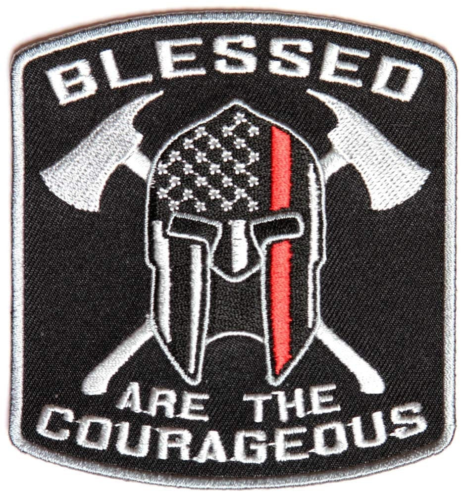BLESSED ARE COURAGEOUS Spartan Thin Red Line Firefighter Patch