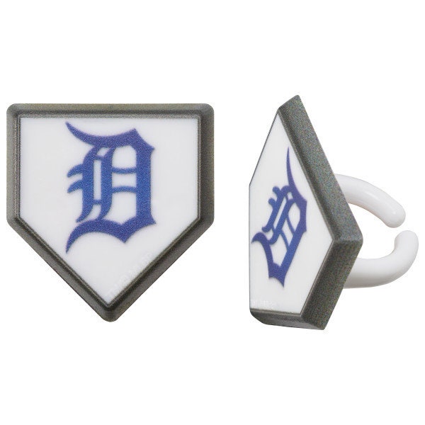12 DETROIT TIGERS Cupcake Rings MLB Home Plate Cake Toppers for Birthday Party Decoration Craft Supply