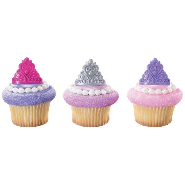 12 QUEEN CROWN Cupcake Rings Cake Toppers for Princess Kids Birthday Party Decoration Craft Supply